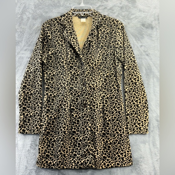 VTG Entrancy Leopard Button Shirt Teddy Jacket Lightweight USA Small Y2K 80s 90s - Picture 1 of 16